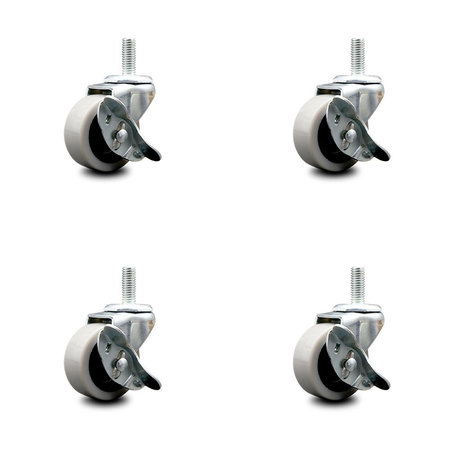 SERVICE CASTER 2 Inch Thermoplastic Wheel 8mm Threaded Stem Caster Set with Brakes, 4PK SCC-TS05S210-TPRS-SLB-M815-4